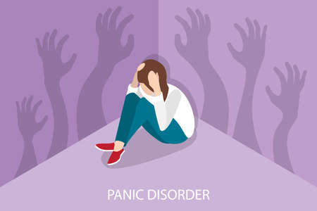 3D Isometric Flat Vector Conceptual Illustration of Panic Disorder, Fear Attackのイラスト素材