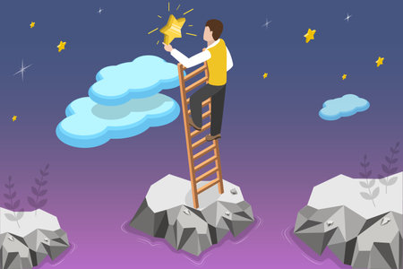 3D Isometric Flat Vector Conceptual Illustration of Dream, Reaching Business Goalのイラスト素材