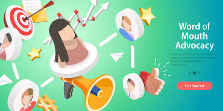 3D Vector Conceptual Illustration of Word Of Mouth Advocacy, Digital Advertising Campaignのイラスト素材