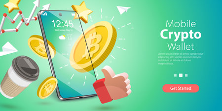 3D Vector Conceptual Illustration of Mobile Crypto Wallet, Online Cryptocurrency Exchangeのイラスト素材