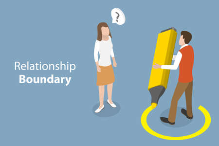 3D Isometric Flat Vector Conceptual Illustration of Relationship Boundary, Comfortable Friend Zone Limitのイラスト素材