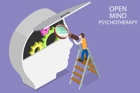 3D Isometric Flat Vector Conceptual Illustration of Open Mind Psychotherapy, Mental Health Treatmentのイラスト素材