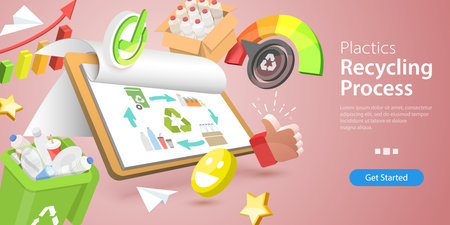 3D Vector Conceptual Illustration of Life Cycle of Plastics Recycling Process, Production New Goods From Recicled Materialsのイラスト素材