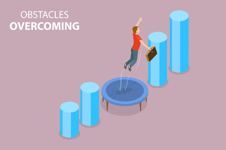 3D Isometric Flat Vector Conceptual Illustration of Obstacles Overcoming, Business Growth After Economic Recessionのイラスト素材