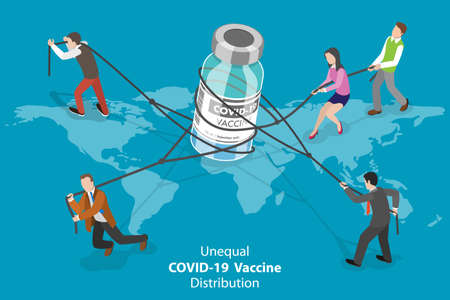 3D Isometric Flat Vector Conceptual Illustration of Unequal COVID-19 Vaccine Distribution, Differences in Vaccine Deliveryのイラスト素材