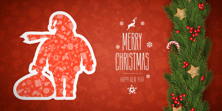 Vector Illustration of Merry Christmas and Happy New Year Banner, Xmas Background Designの写真素材