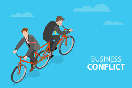 3D Isometric Flat Vector Conceptual Illustration of Business Conflict, Business Going in Different Directions - Two men rowing in opposite directionのイラスト素材