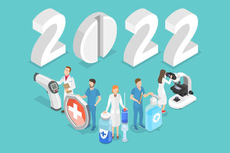 3D Isometric Flat Vector Conceptual Illustration of New Year And Medicine, Template for Medical Poster or Calendarのイラスト素材