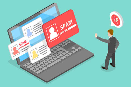 3D Isometric Flat Vector Conceptual Illustration of Link Spam, Spam Protection and Antispam Technologyのイラスト素材
