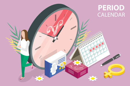 3D Isometric Flat Vector Conceptual Illustration of Women Period Calendar , Ovulation Calculatorのイラスト素材