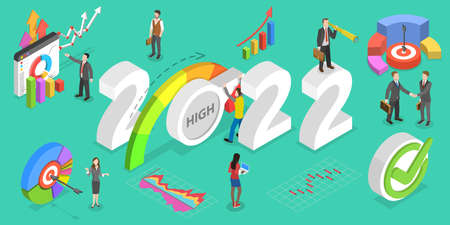 3D Isometric Flat Vector Conceptual Illustration of Effective Performance Management in New Year, Company Development Strategyのイラスト素材