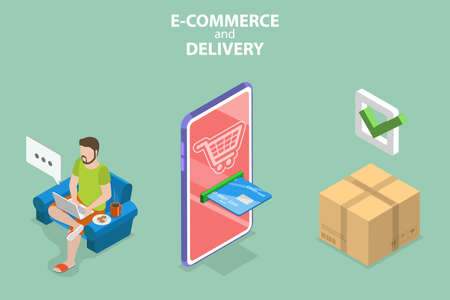 3D Isometric Flat Vector Conceptual Illustration of E-commerce And Delivery, Online Cargo Tracking Delivery Applicationのイラスト素材