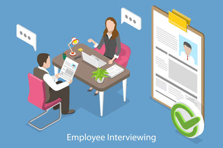 3D Isometric Flat Vector Conceptual Illustration of Employee Interviewing, Recruiting Staff in Companyのイラスト素材