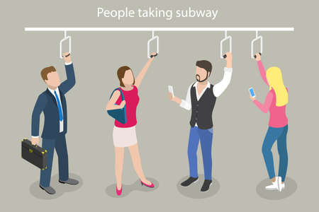 3D Isometric Flat Vector Conceptual Illustration of People are Taking Subway, Train or Bus, Public Transport and Urban Conveyanceのイラスト素材