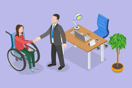 3D Isometric Flat Vector Conceptual Illustration of Hiring People With Disabilities, New Employee Job Interviewのイラスト素材
