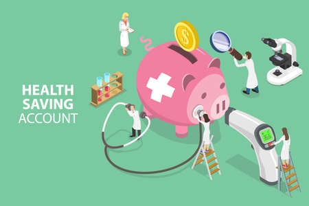 3D Isometric Flat Vector Conceptual Illustration of Health Saving Account, Health Insurance and Healthcareのイラスト素材