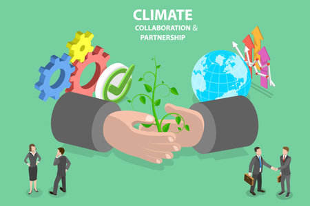 3D Isometric Flat Vector Conceptual Illustration of Climate Collaboration And Partnership, Corporate...