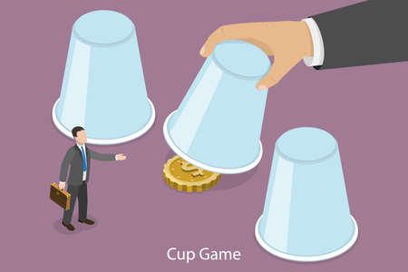 3D Isometric Flat Vector Conceptual Illustration of Cup Game, Business Investment Scamのイラスト素材