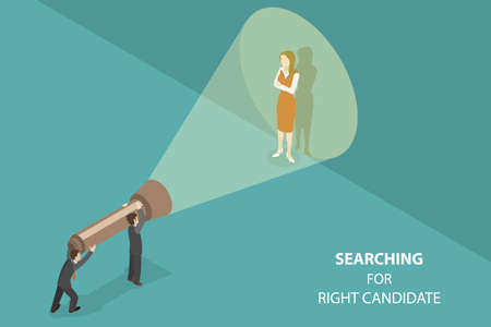 3D Isometric Flat Vector Conceptual Illustration of Searching For Right Candidate, Human Resource Management and Hiringのイラスト素材