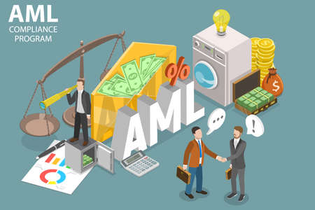 3D Isometric Flat Vector Conceptual Illustration of AML Compliance Program, Anti Money Launderingのイラスト素材