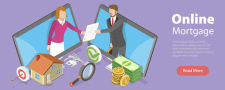 3D Isometric Flat Vector Conceptual Illustration of Online Mortgage, Home Loan Calculatorのイラスト素材