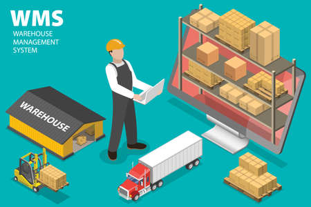 3D Isometric Flat Vector Conceptual Illustration of WMS - Warehouse Management System, Supply Chain Technologiesのイラスト素材