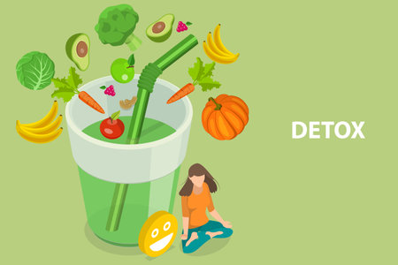 3D Isometric Flat Vector Conceptual Illustration of Full Body Detox, Natural Green Detox Juiceのイラスト素材