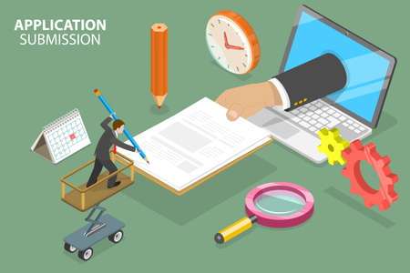 3D Isometric Flat Vector Conceptual Illustration of Application Submission, Job Resume Documentのイラスト素材
