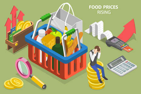 3D Isometric Flat Vector Conceptual Illustration of Food Prices Rising, High Family Expensesのイラスト素材