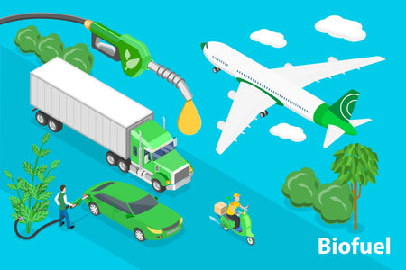 3D Isometric Flat Vector Conceptual Illustration of Biofuel Industry, Alternative Environmental Friendly Fuelのイラスト素材