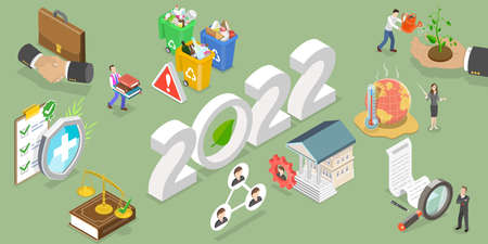 3D Isometric Flat Vector Conceptual Illustration of New Year And ESG Trends, Environmental, Social and Corporate Governanceのイラスト素材