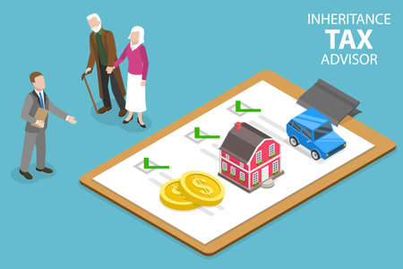 3D Isometric Flat Vector Conceptual Illustration of Inheritance Tax Advisor, Retirement Estate Planningのイラスト素材