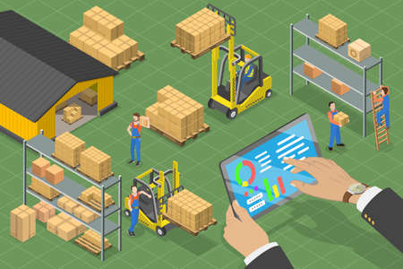 3D Isometric Flat Vector Conceptual Illustration of Warehouse Management Software , Automation in Logisticsのイラスト素材
