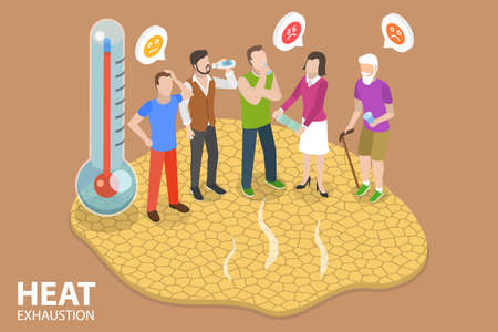 3D Isometric Flat Vector Conceptual Illustration of Heat Exhaustion, Dangers of Heat-Related Stressのイラスト素材