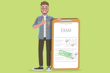 Flat Vector Conceptual Illustration of Exam Result, Knowledge Check, Successful Goal Achievementのイラスト素材