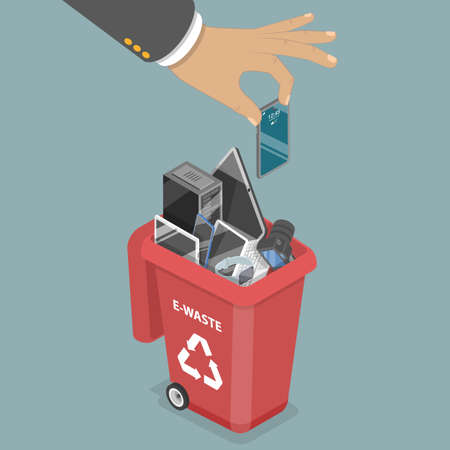 3D Isometric Flat Vector Conceptual Illustration of Electronic Waste, E-waste Sorting, Collection and Recylcingのイラスト素材