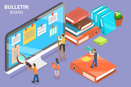 3D Isometric Flat Vector Conceptual Illustration of Digital Bulletin Board, Online Advertisement and Announcementのイラスト素材