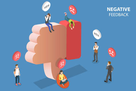3D Isometric Flat Vector Conceptual Illustration of Negative Feedback, Bad Customer Experience, Digital Marketing Mistakesのイラスト素材