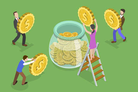 3D Isometric Flat Vector Conceptual Illustration of Collecting Money, Financial Management and Money Savingsのイラスト素材