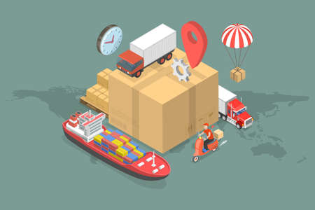 3D Isometric Flat Vector Conceptual Illustration of Logistics And Delivery, Global Cargo Shippingのイラスト素材
