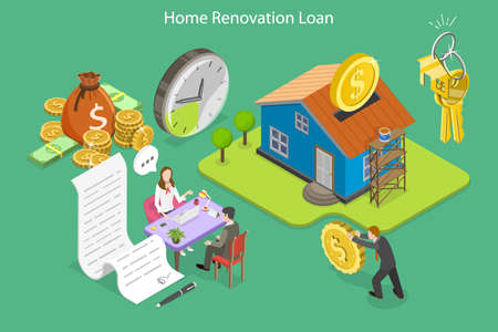 3D Isometric Flat Vector Conceptual Illustration of Home Renovation Loan, Home Repairs Budgetのイラスト素材