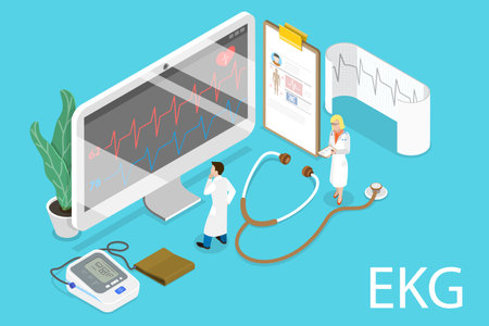 3D Isometric Flat Vector Conceptual Illustration of EKG - Electrocardiogram, Cardiological Illnesses Preventionのイラスト素材