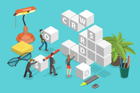 3D Isometric Flat Vector Conceptual Illustration of Crossword Solving, Logic Gamess for Brain Trainingのイラスト素材