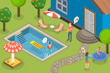 3D Isometric Flat Vector Conceptual Illustration of Outdoor Activities, Family Weedend Recreationのイラスト素材
