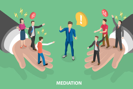 3D Isometric Flat Vector Conceptual Illustration of Mediation - Settlement of Disputes, Conflict Resolution and Solution Managementのイラスト素材