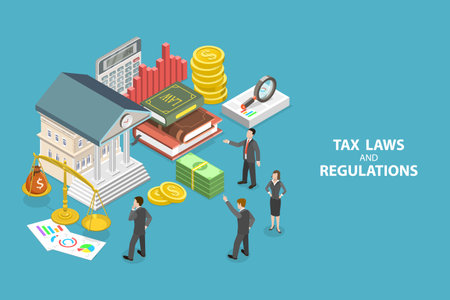 3D Isometric Flat Vector Conceptual Illustration of Tax Laws And Regulations, Public Finance and Auditのイラスト素材