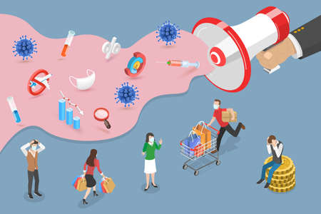 3D Isometric Flat Vector Conceptual Illustration of COVID-19 Panic, Global Viral Infection Pandemicのイラスト素材