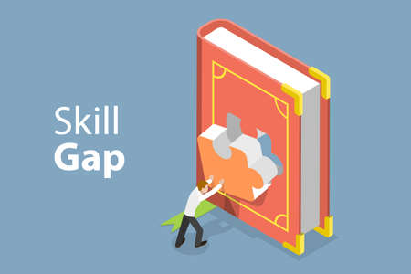 3D Isometric Flat Vector Conceptual Illustration of Skills Gap, Lack of Knowledge and Experienceのイラスト素材