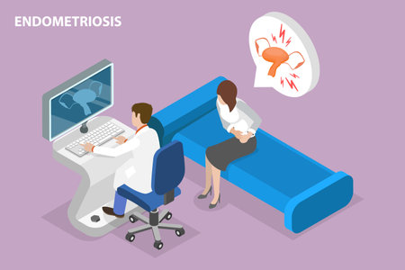 3D Isometric Flat Vector Conceptual Illustration of Endometriosis, Inflammation of the Aappendagesのイラスト素材