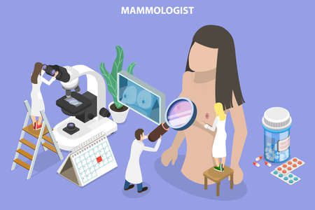 3D Isometric Flat Vector Conceptual Illustration of Mammologist Consultation, Breast Screening and Mammographyのイラスト素材